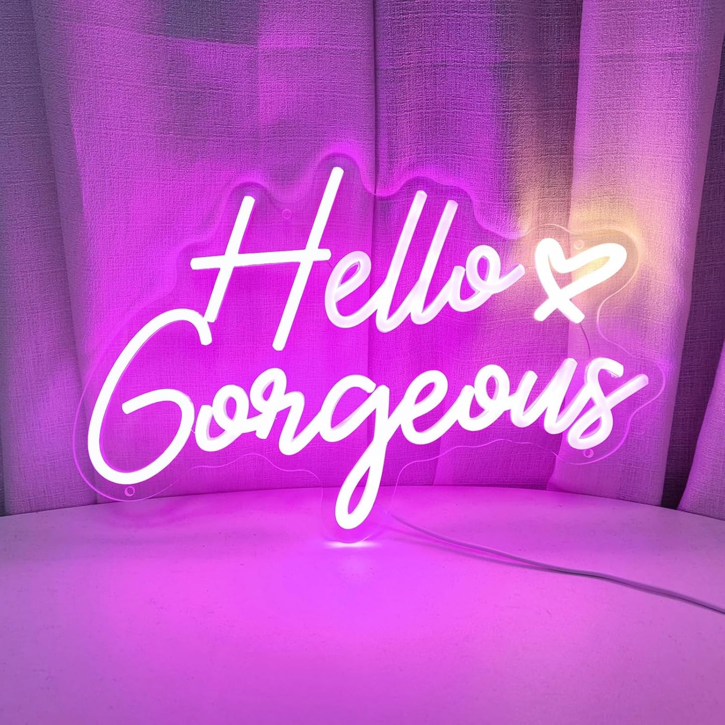Hello Gorgeous Neon Signs Hello Gorgeous Wall Decor, Hello Gorgeous Bathroom LED Sign for Home Bar Wedding Birthday Backdrop Bacelorette Party, 15.7" x 10.3"