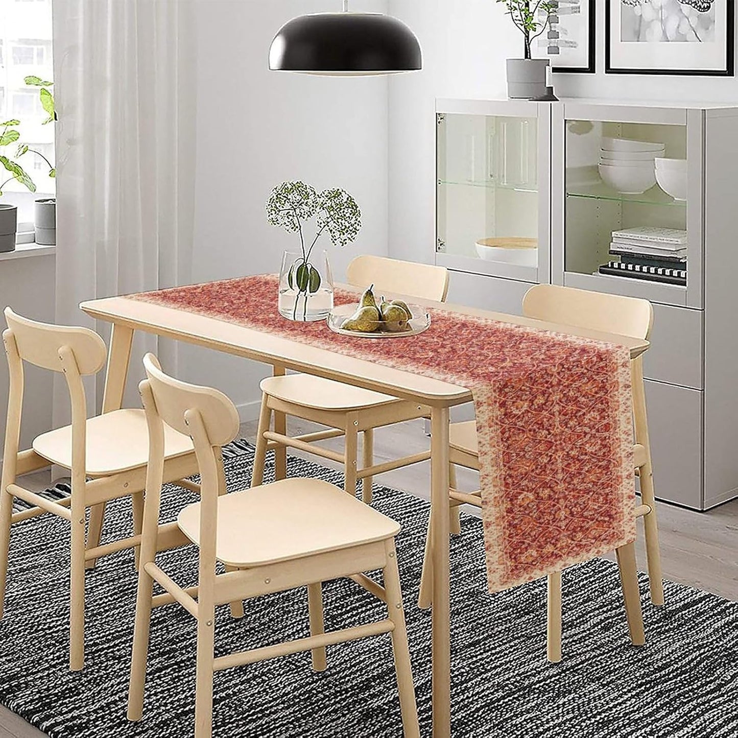 Boho Floral Vintage Table Runner, Retro Red Flower Rustic Country Farmhouse Abstract Pattern for Home Kitchen Table Decor Dining Coffee Room Party Decor 13x36in