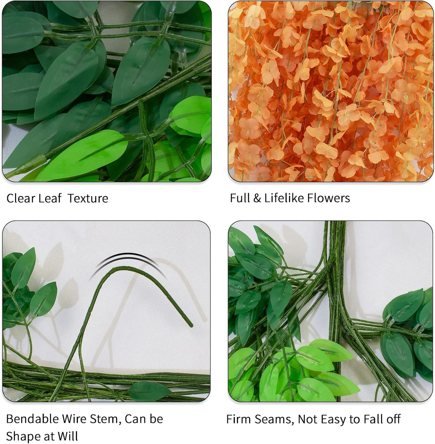 12 Pack Wisteria Hanging Artificial Fall Flowers Fake Flowers Ratta Hanging Garland Silk Flowers String for Home Garden Party Wedding Backdrop Arch Decor (Orange)