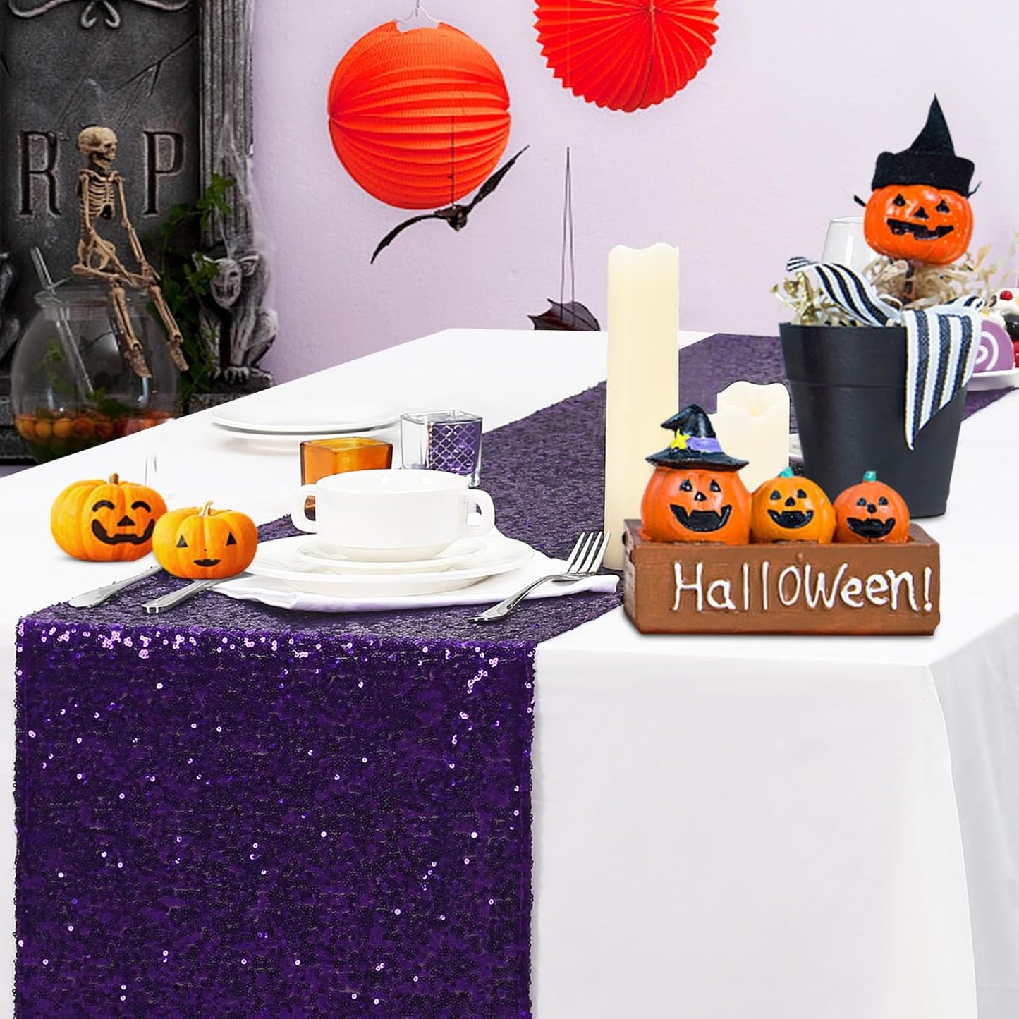 Eternal Beauty Purple Table Runner for Wedding, 5PCS-12x108 Sequin Table Runner Decorations for Birthday Parties, Banquets, Graduations,Christmas