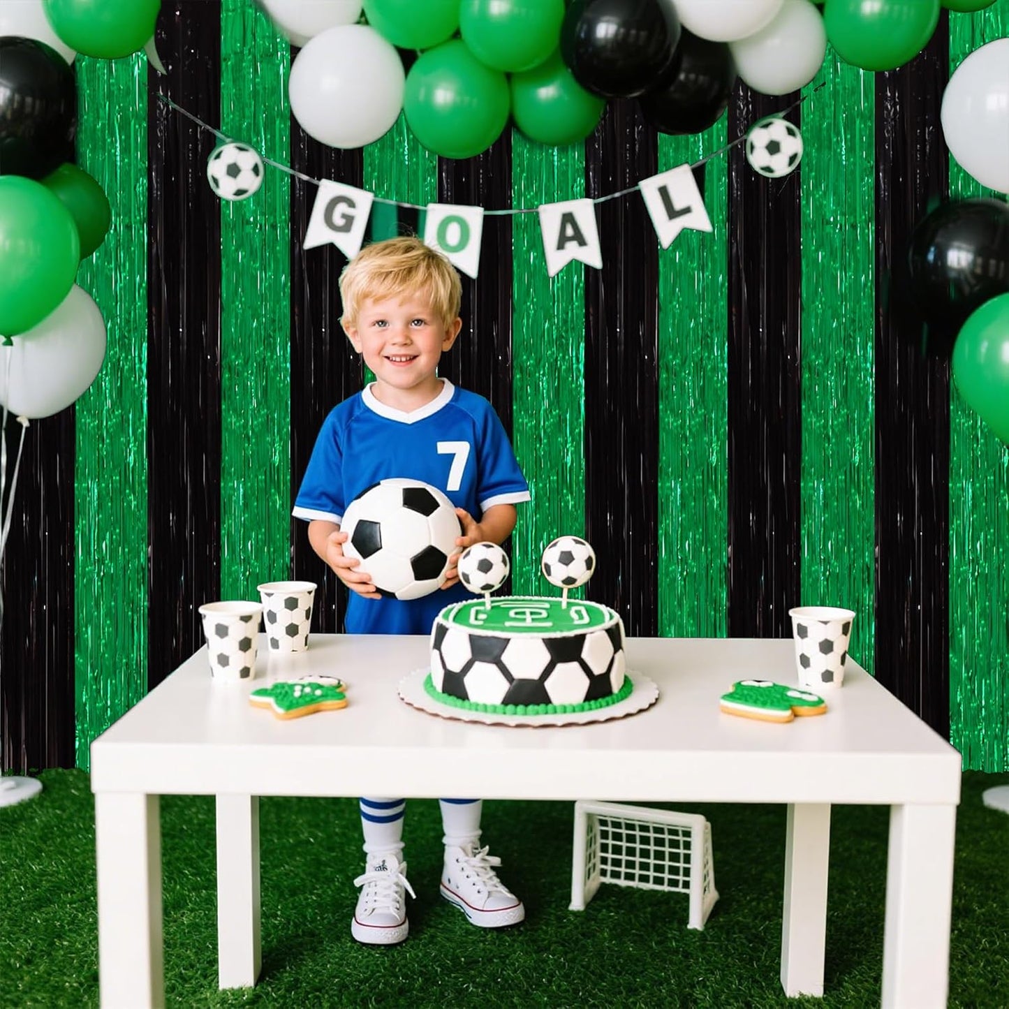 TONIFUL 2Pcs Black Green Door Streamers,Green Photo Booth Backdrop,Metallic Streamers Green Foil Fringe Curtains for Birthday,Christmas,New Year,St. Patrick's Day Party Streamers Decor