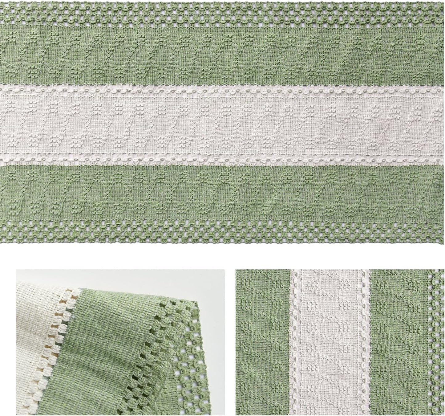 Artoid Mode Light Green Farmhouse Rustic Table Runner, Seasonal Hollow Kitchen Dining Table Decoration for Home Party Decor 12x48 Inch