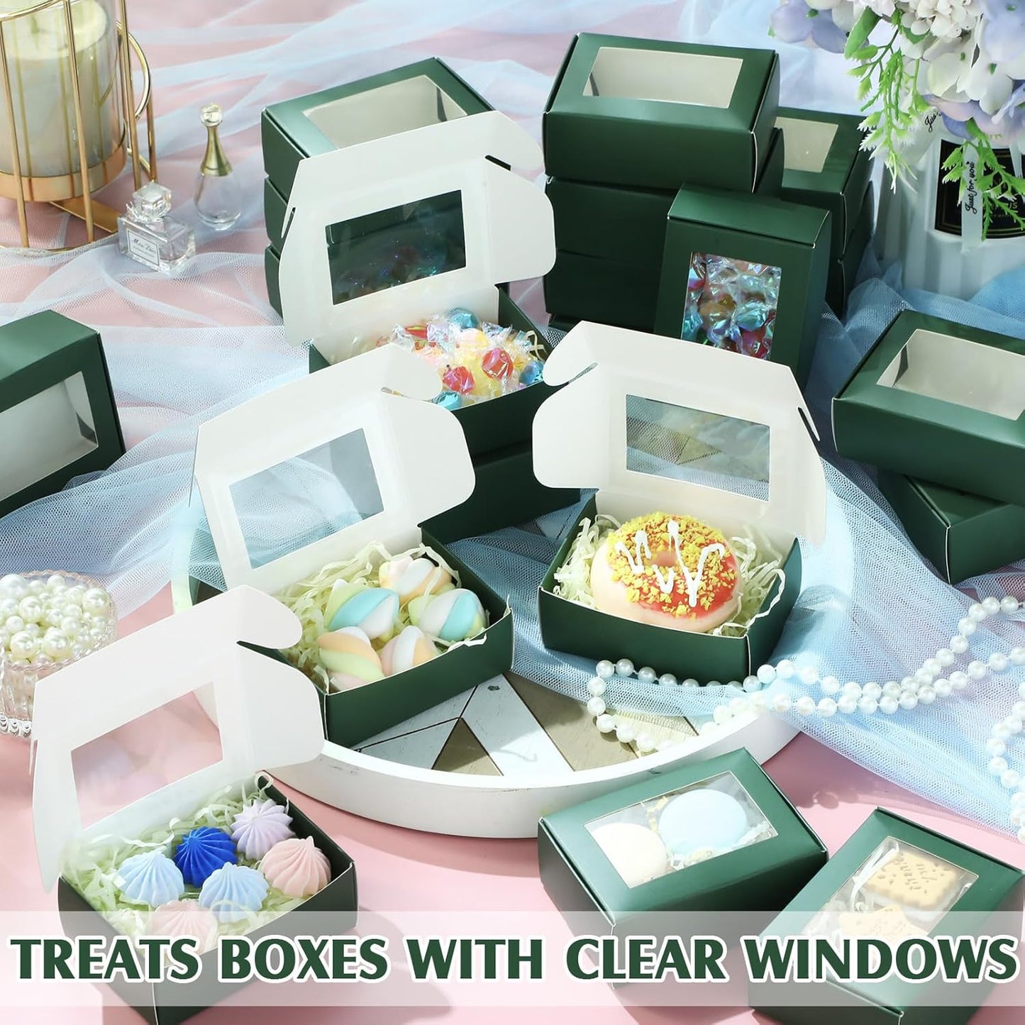 Zonon 30 Pcs Soap Boxes for Homemade Packaging, Mini Kraft Treat Boxes with Window for Bakery Candy Soap Making Gift Packaging(3.7 x 2.6 x 1.37 Inch,Green)