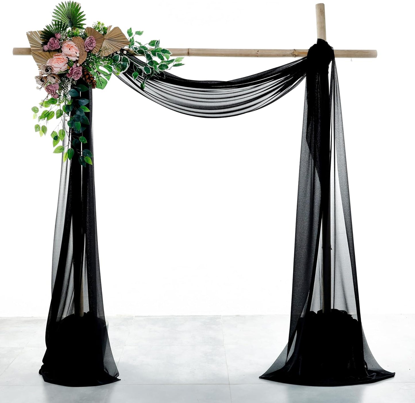 VDS Pack of 1 Panel (30 Inch X 20 Feet) Wedding Arch Draping Fabric Sheer Chiffon Fabric Drapery for Wedding Ceremony Reception Swag Backdrop Canopy Chuppah ARBO Altars Decoration (Black)