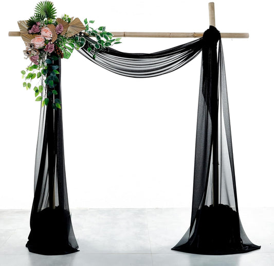 VDS Pack of 2 Panel (30 Inch X 100 Feet) Wedding Arch Draping Fabric Sheer Chiffon Fabric Drapery for Wedding Ceremony Reception Swag Backdrop Canopy Chuppah ARBO Altars Decoration (Black)