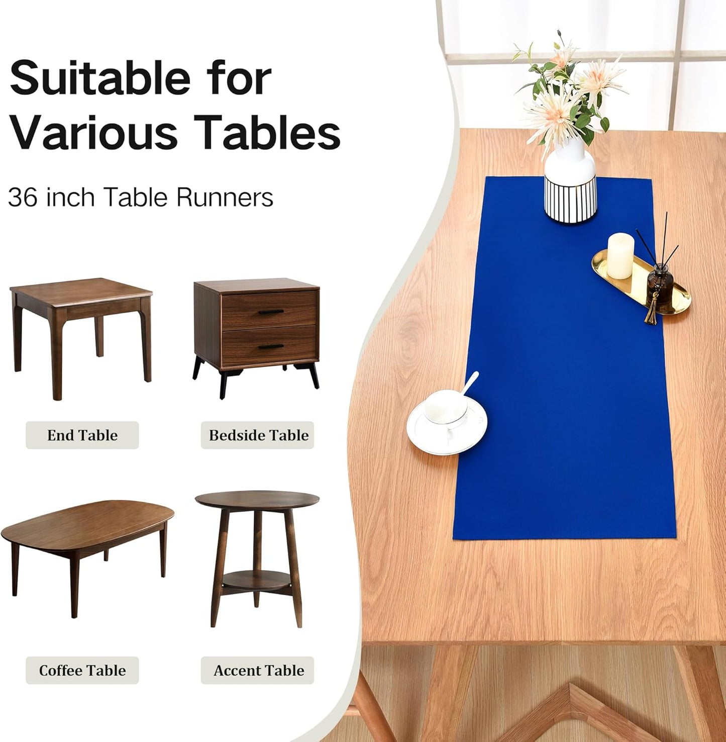 Farmhouse Blue Table Runner Small Short Table Runners 36 Inches Coffee Table Runner for Dresser Living Room Bedroom Holiday Party Banquet 12X36 Inch