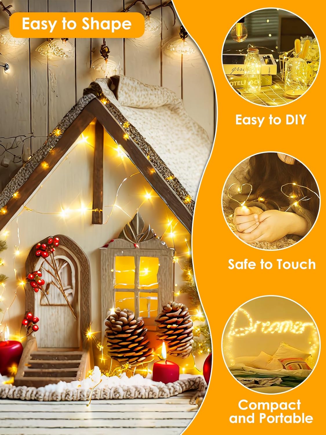 66Ft 200 LED Fairy Lights Plug in, Waterproof String Lights Outdoor & Indoor 8 Modes Christmas Light Bedroom Decor, Timer Twinkle Lights for Girl's Room Garden Party Christmas Decorations (Warm White)