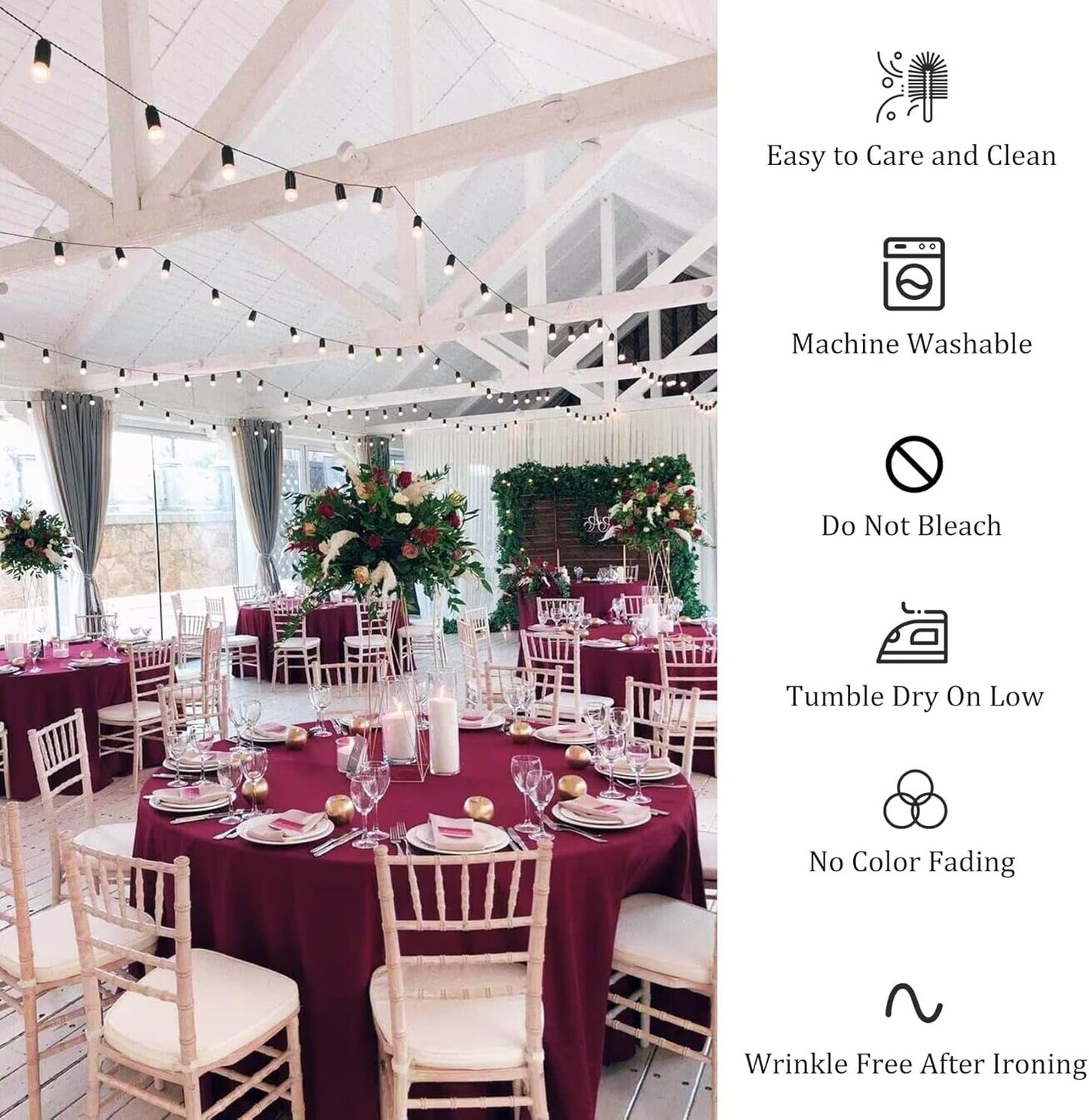 8 Pack Premium Round Tablecloth 90 Inch Round Table Covers Bulk Washable Polyester Fabric Round Table Clothes for Wedding Party Reception Banquet Buffet Restaurant (Burgundy, 90 Inch)