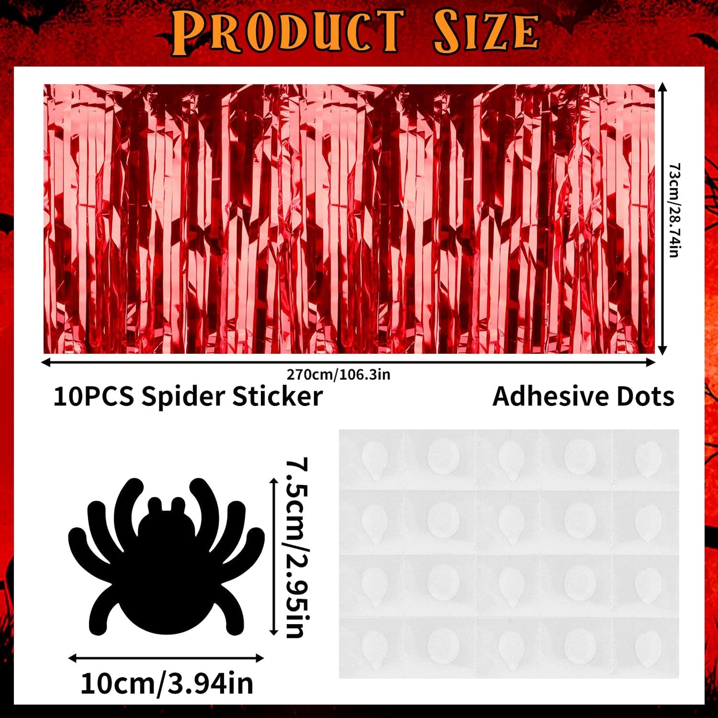 28x106 Inch Red Sequin Tablecloth for Halloween Decorations, Metallic Tinsel Foil Fringe Table Skirt, Rectangle or Round Tables Decor, Table Cover, Spider Decorations for Halloween Party