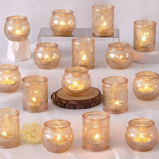 DARJEN Gold Votive Candle Holders Set of 36 - Glass Candle Holder Bulk for Table Centerpiece, Tea Lights Candle Holders for Home, Party & Wedding Shower Decorations