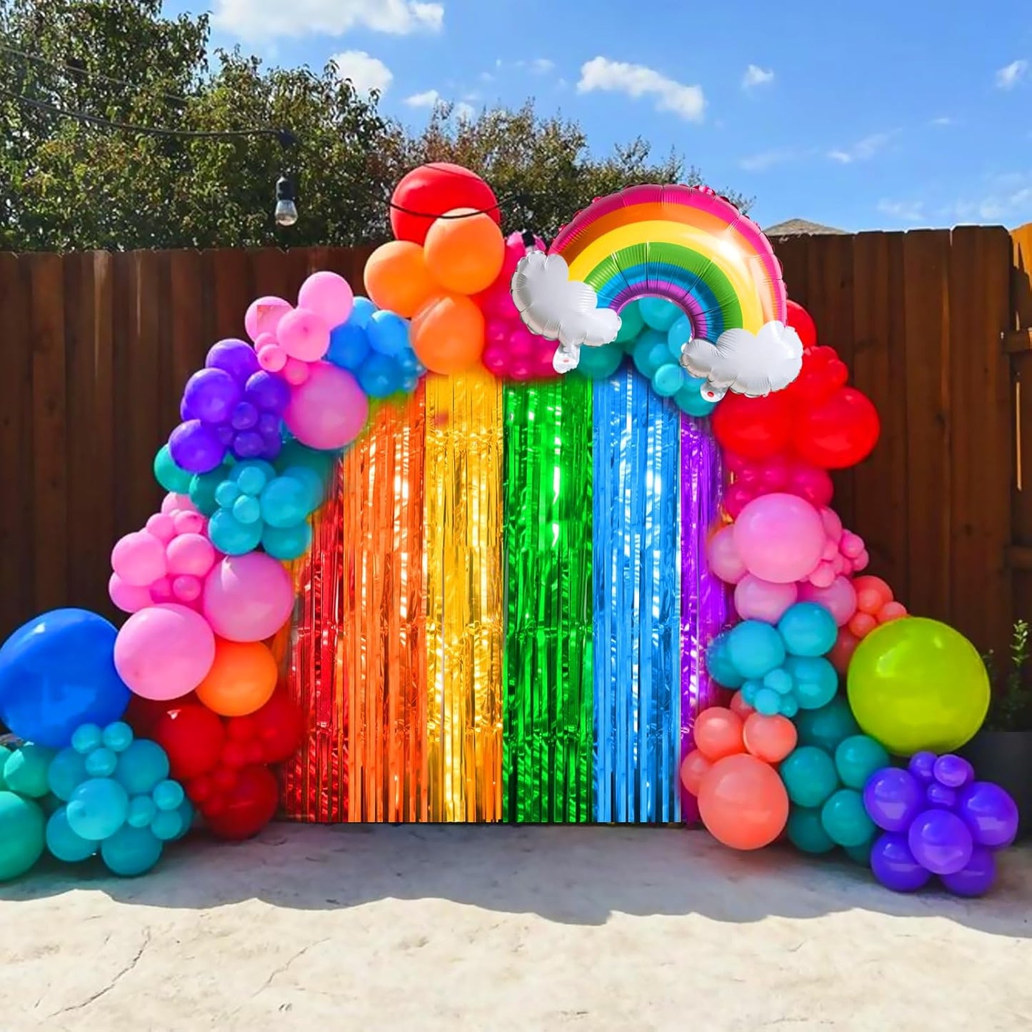 4 Packs Rainbow Foil Fringe Curtain, Assorted Color Metallic Tinsel Backdrop for Birthday, Baby Shower, Wedding, Rainbow Party Decorations Supplies