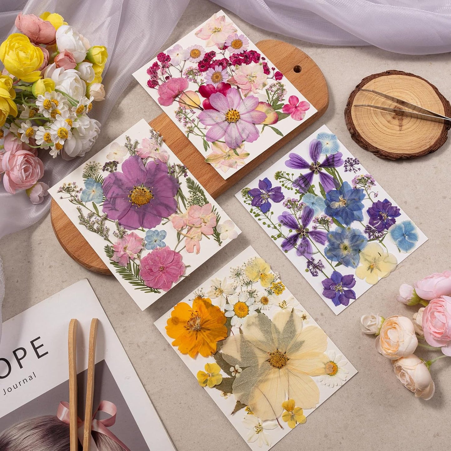 80PCS Spring Large Pressed Flowers Leaves , Real Nature Dry Flowers for Resin Craft, Larage Pressing Floral with Tweezers Set for DIY Jewelry Making Nail Card Scrapbook Art