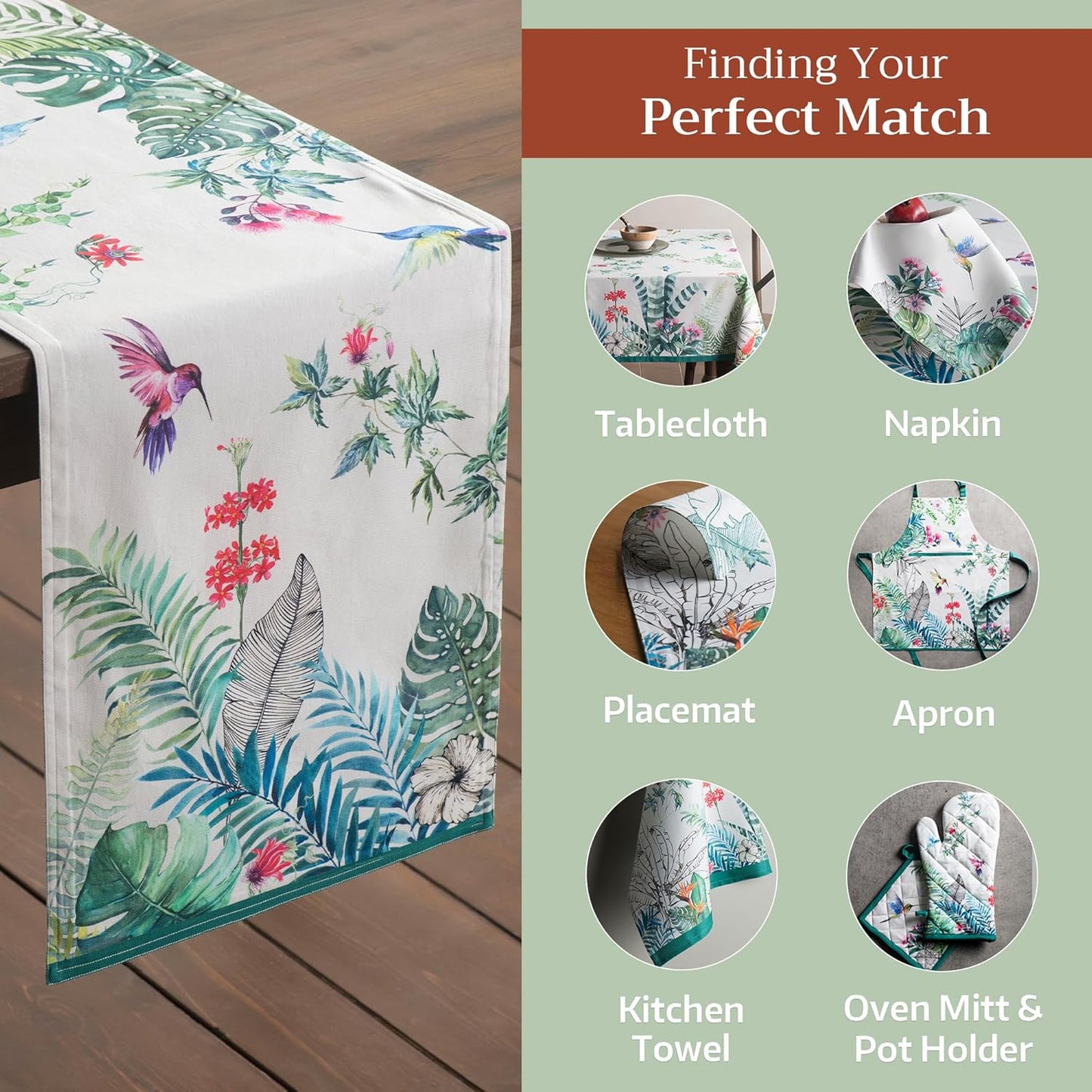 Maison d' Hermine Table Runner 100% Cotton Double Layer Table Runners 108 inches Long Decorative for Kitchen Dining Party Baby Shower Wedding Bridal Shower Spring Summer (Tropiques, 14.50" x 108")