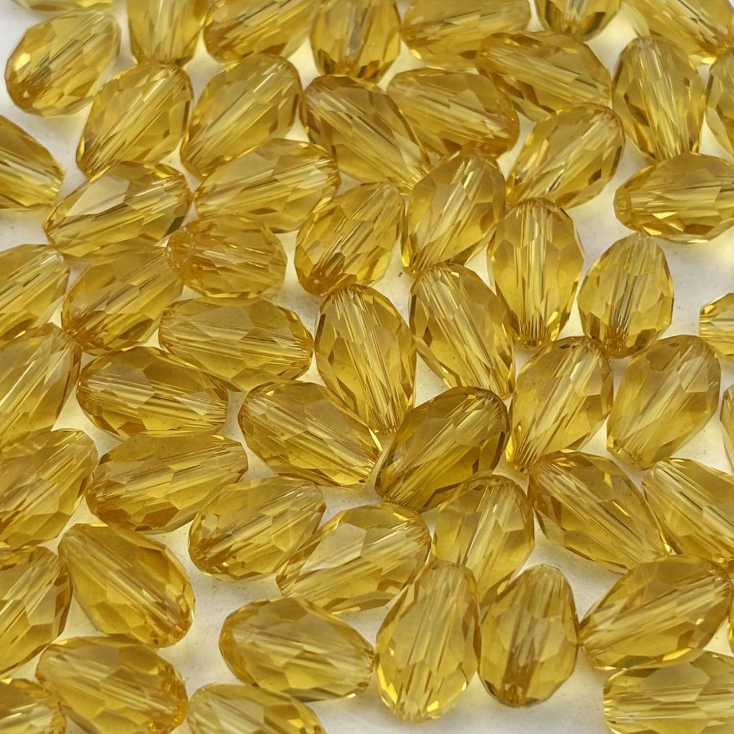 100pcs 8x12mm Teardrop Crystal Glass Beads for Jewelry Making, Faceted Vertical Hole Teardrop Glass Spacer Beads for Wind Chimes Bracelet Earring Necklace DIY Craft(Light Yellow)