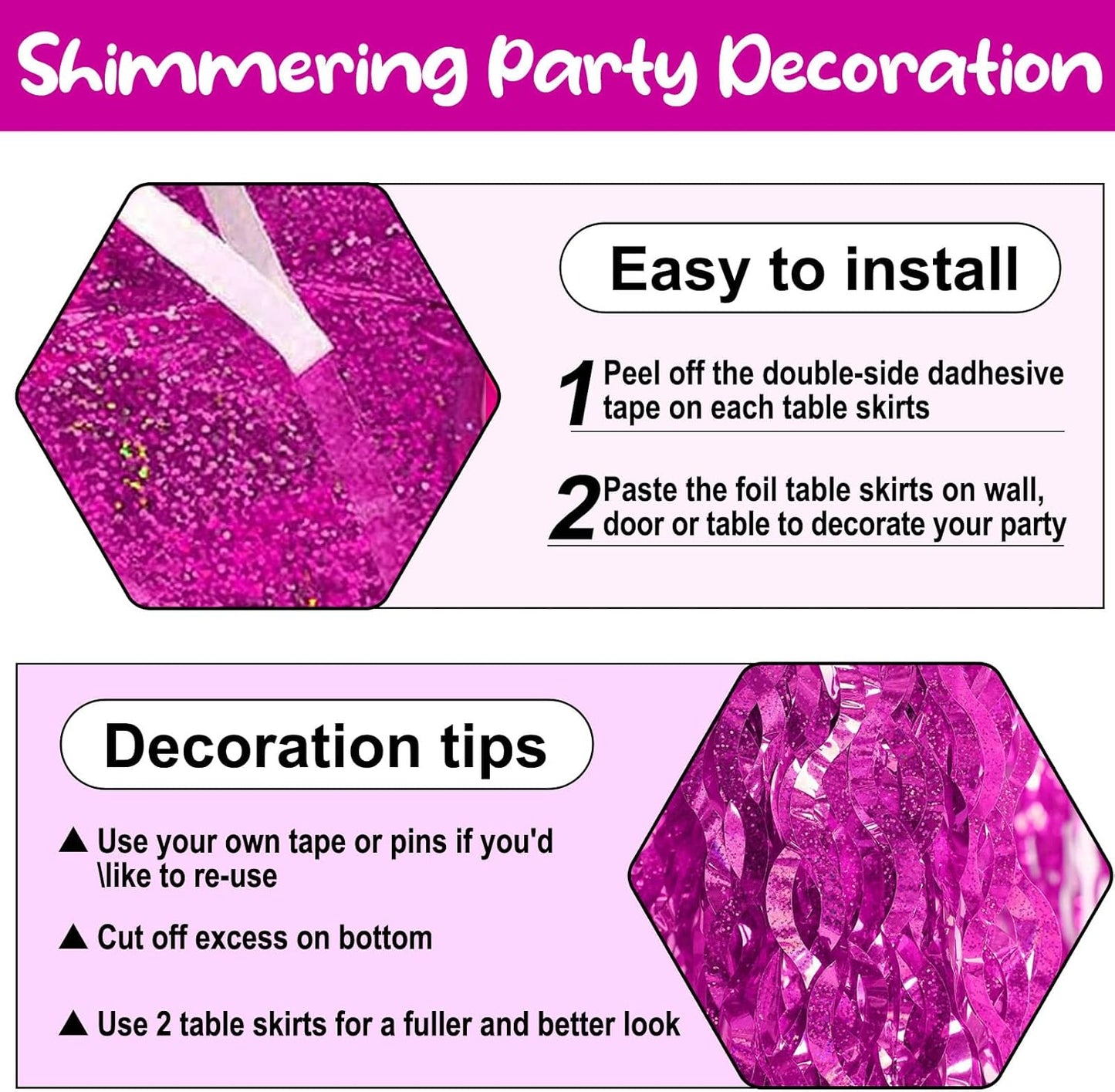 6Pack 29 x108 Inch Rose Red Wave Foil Fringe Table Skirts Metallic Banner for Tinsel Streamer Garland Backdrop for Parade Floats, Mother's Day, Easter, Graduate, Birthday, Wedding Party Decoration