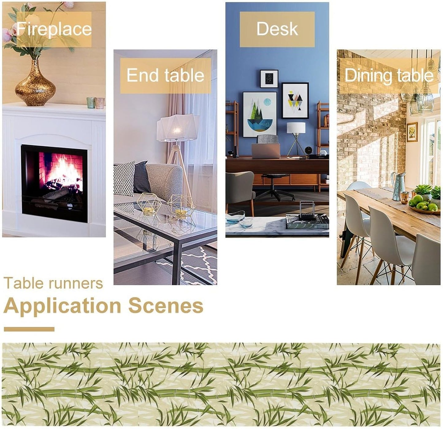 Bamboo Table Runner,Green Plant Leaf Pattern Table Cloth Kitchen Dining Table Home Party Decoration 13x108 Inch