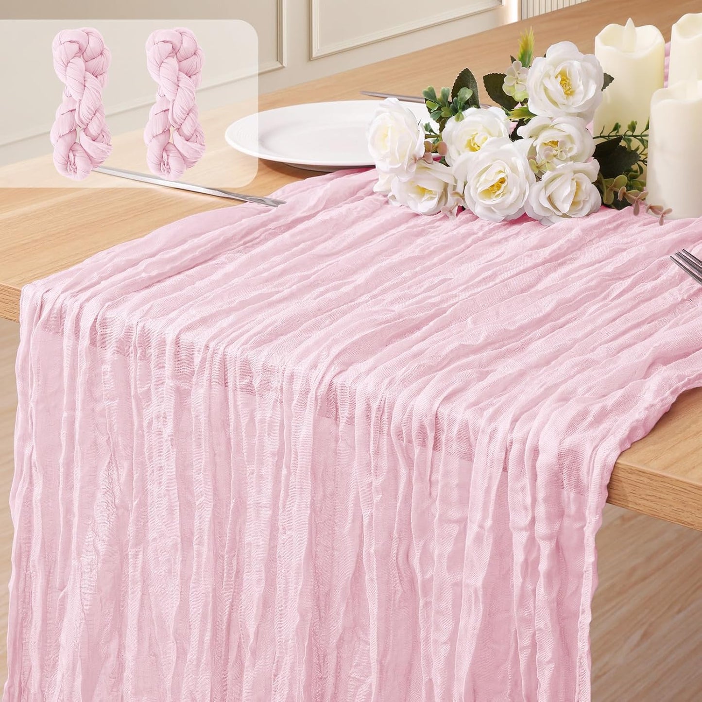 2 Pack Cheesecloth Table Runner 10Ft Christmas Gauze Boho Table Runners for Wedding Decor Bridal Shower Decorations Baby Shower Party(35" x 120")