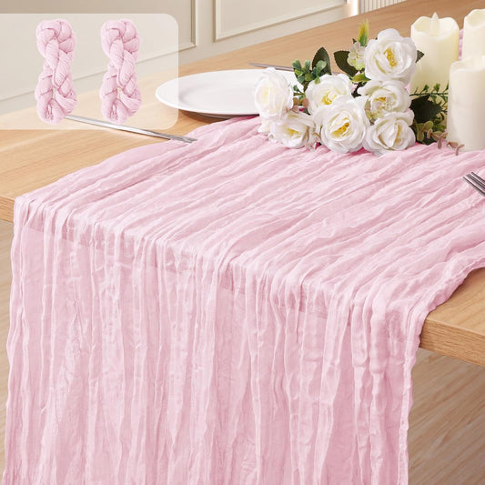 2 Pack Cheesecloth Table Runner 10Ft Christmas Gauze Boho Table Runners for Wedding Decor Bridal Shower Decorations Baby Shower Party(35" x 120")