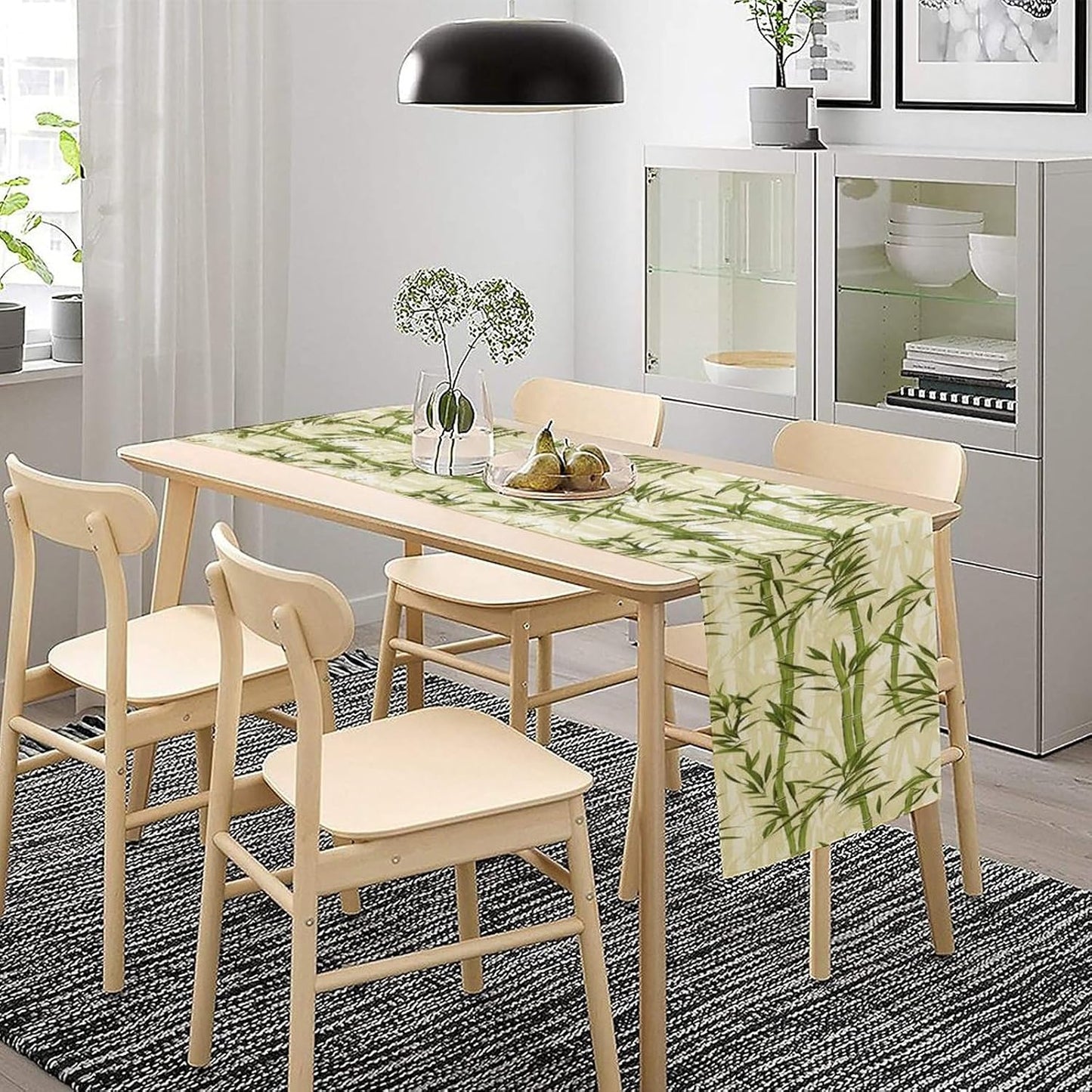 Bamboo Table Runner,Green Plant Leaf Pattern Table Cloth Kitchen Dining Table Home Party Decoration 13x72 Inch