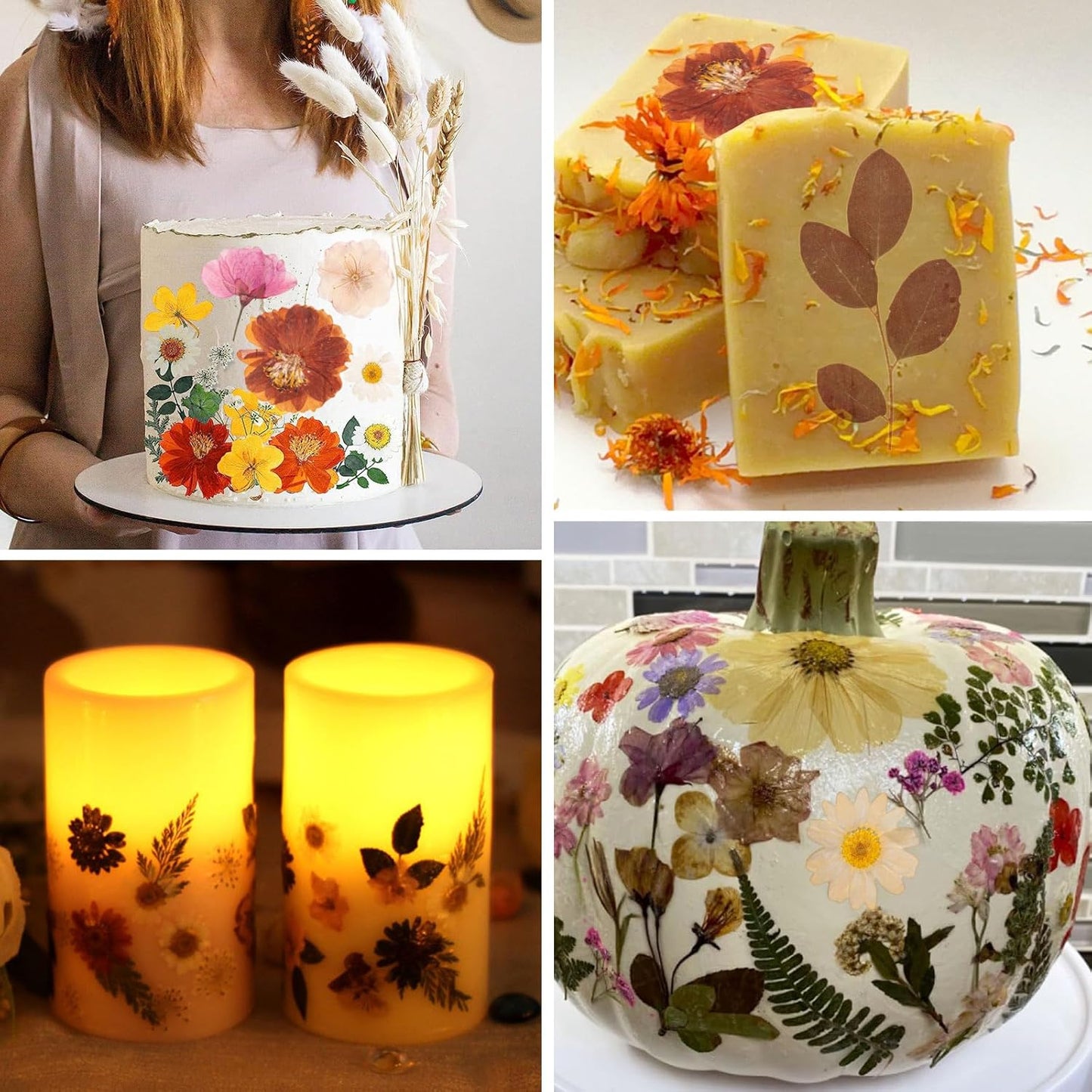 50pcs Boho Pressed Flowers Bulk, Vintage Dried Flower Leaves, Natural Fall Pressed Dried Flowers with Tweezer for DIY Crafts Resin Mold Candles Cake Bridal Scrapbooking Supplies