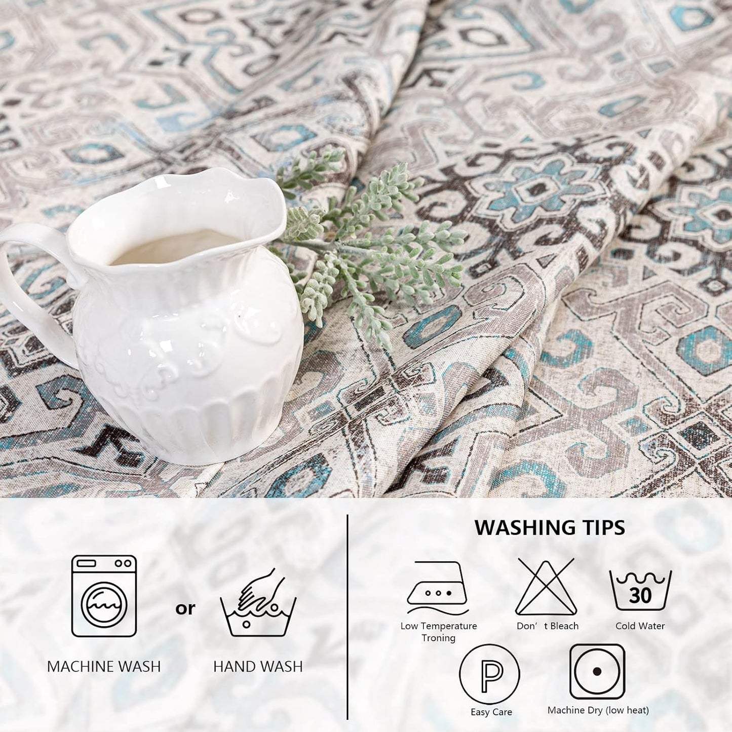 MYSKY HOME Rectangle Tablecloth 60x120 Inches -Linen Farmhouse Geometric Patterned Tablecloth Waterproof Decorative Washable Fabric Table Cloth for Kitchen Dining Moroccan Tablecloth，Grey