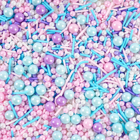 Pastel Sprinkles for Cake Decorating, 7oz Pink Purple Blue White Pearl Confetti Jimmies Mix - Sprinkles for Cupcakes, Ice Cream, Cookies, Baking Toppings - Wedding, Birthday, Christmas Party Supplies