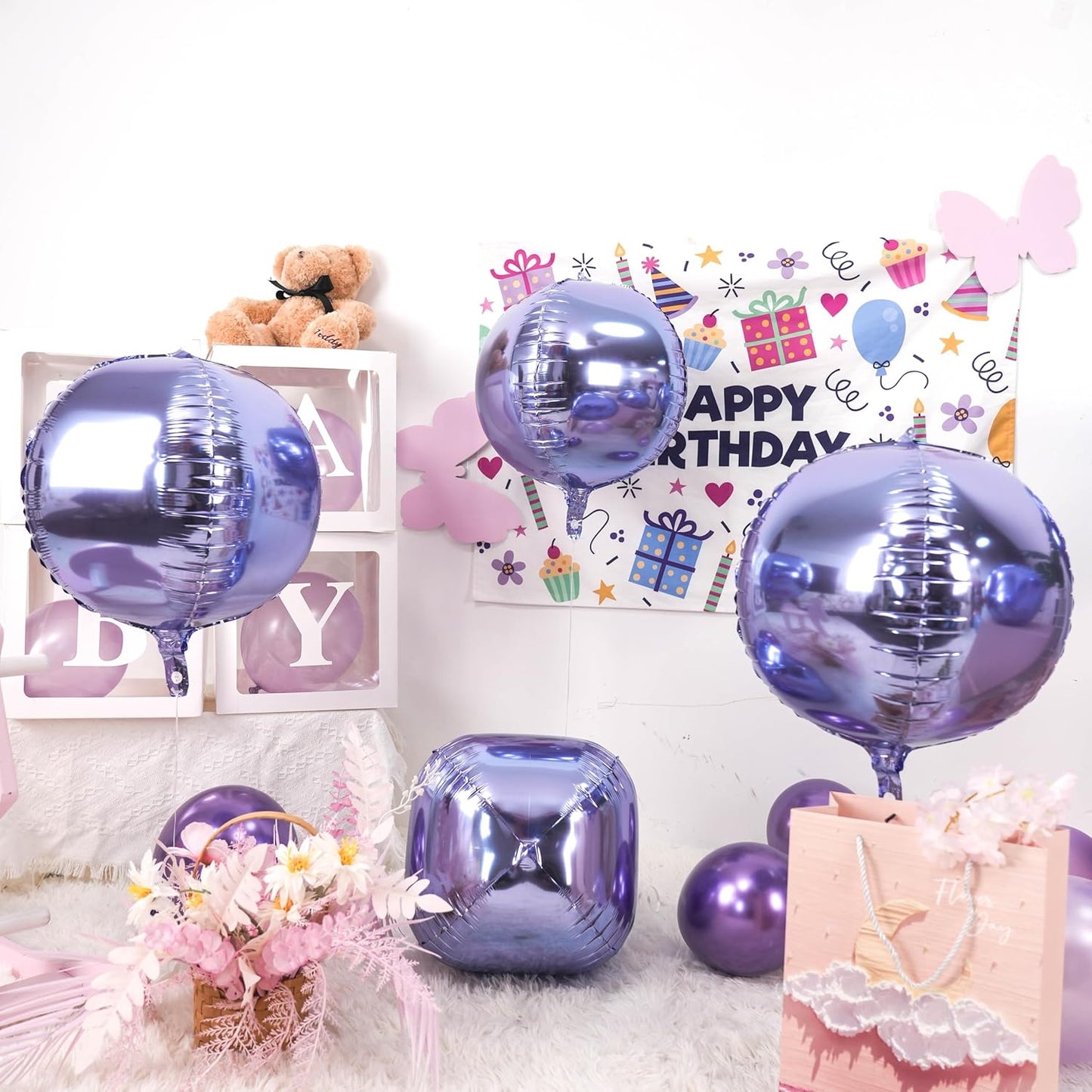 Purple Giant 4D Foil Balloons, 6Pcs Large Metallic Purple Round Balloons, 22 Inch Big Round Foil Balloon for Purple Birthday Party Baby Shower Wedding Decorations