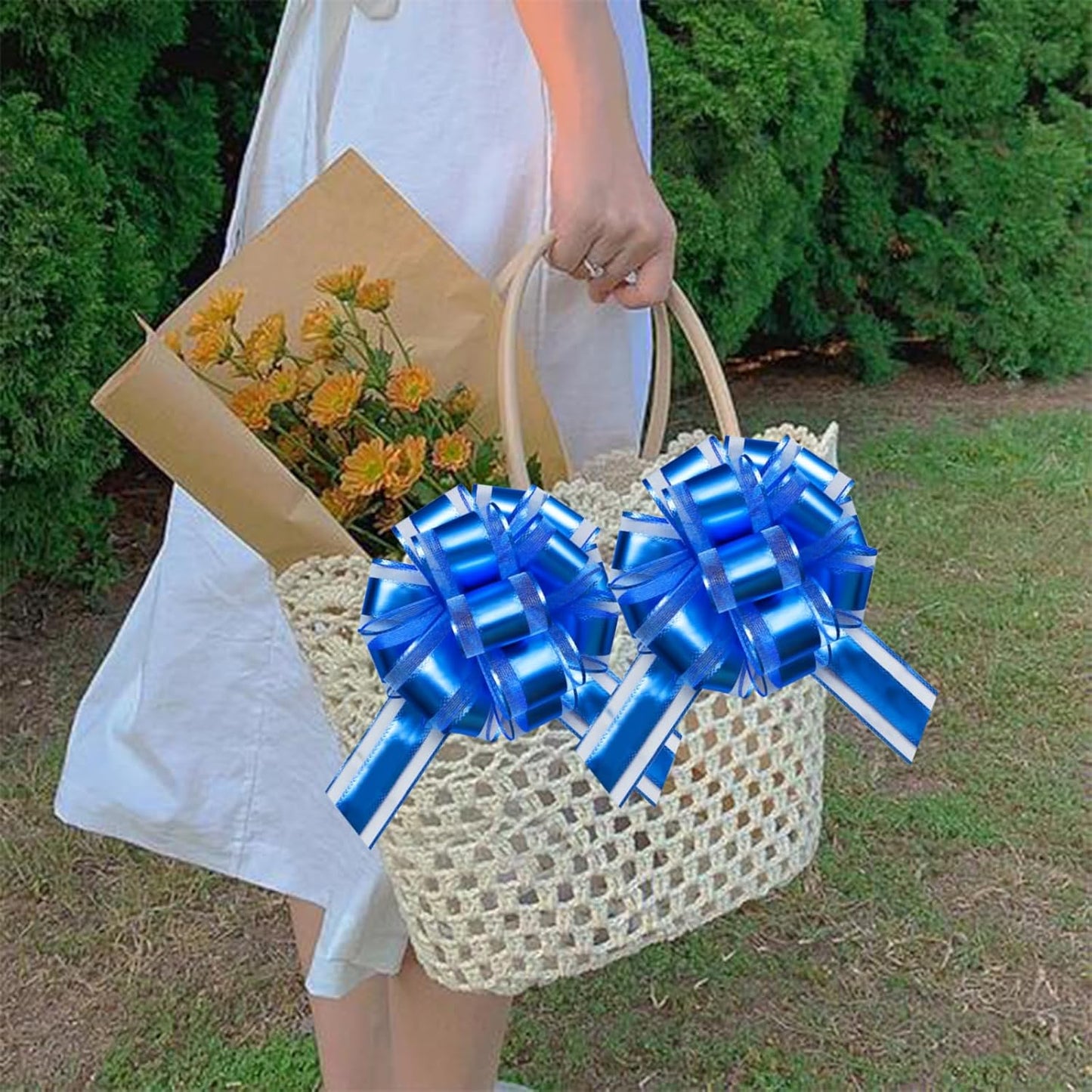 7 Pieces Large Pull Bows, 6 inche, Big Bow for Gift Wrapping, Christmas Party Birthday Gift, Wedding Baskets,Valentine's Day Decorations, Flower Decoration (Blue)