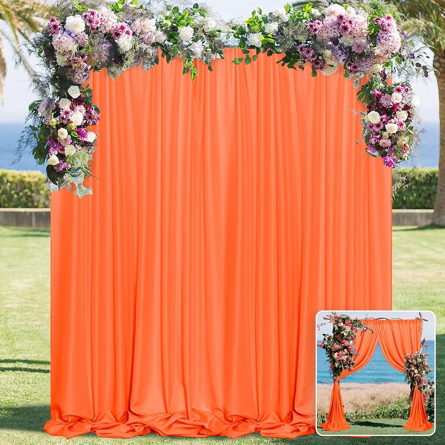 MYSKY HOME Orange Backdrop Curtains for Parties, Weddings, Stage - Light Filtering, Sliding Drapes, 5ft x 10ft, 2 Panels