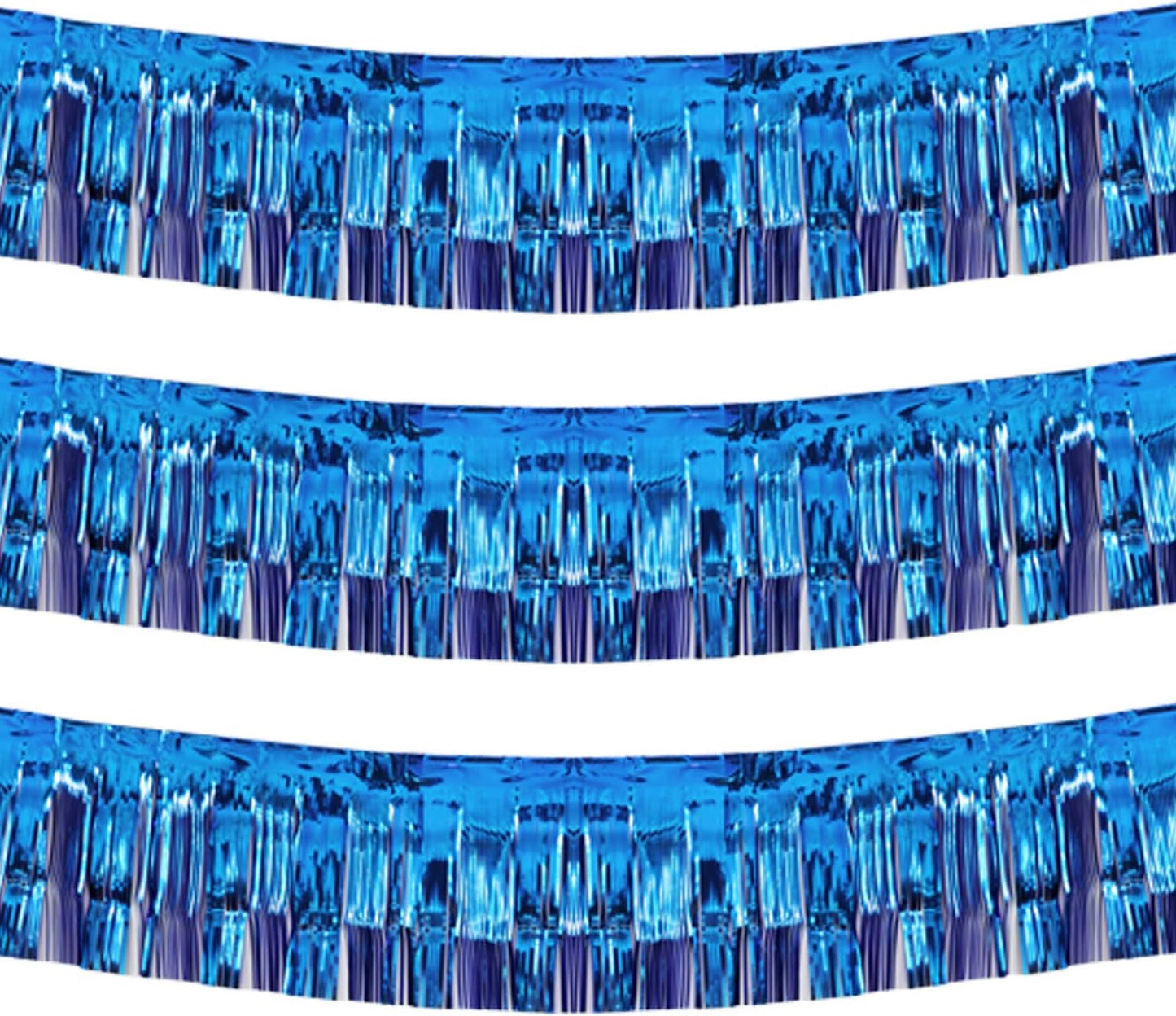Thick 10 Feet by 15 Inch Royal Blue Foil Fringe Garland - Pack of 3 | Shiny Metallic Tinsel Banner for Parade Floats, Bridal Shower, Wedding, Birthday, Christmas | Wall Hanging Drapes (3)