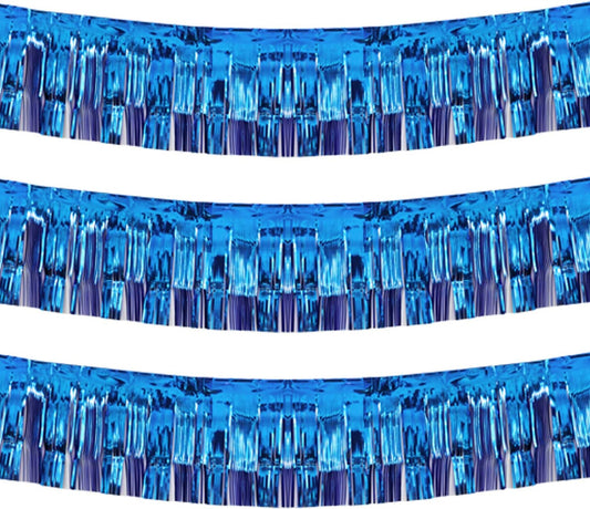 Thick 10 Feet by 15 Inch Royal Blue Foil Fringe Garland - Pack of 3 | Shiny Metallic Tinsel Banner for Parade Floats, Bridal Shower, Wedding, Birthday, Christmas | Wall Hanging Drapes (3)