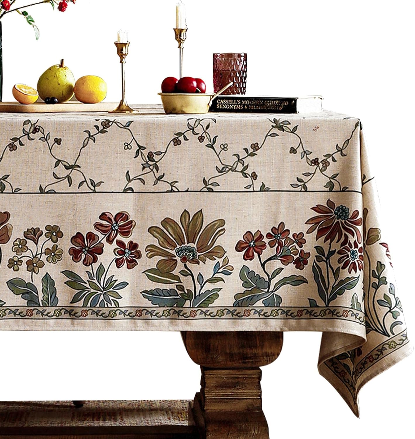 patdrea Designer Linen French Tablecloth for Rectangle Table,Fall Country Breathable Floral Tablecloths,Table Cover for Kitchen Dining,Tea Party,Christmas,Thanksgiving,55"x79"-Oliveirad