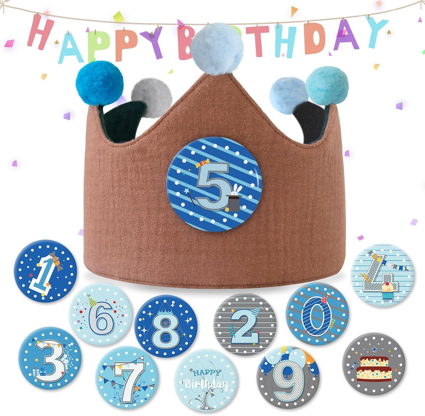 Reusable Birthday Crown with Numbers,Kids Birthday Hat Fabric Crown Pertain Kids Boy Toddler Girl Baby Bday Hats