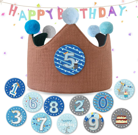 Reusable Birthday Crown with Numbers,Kids Birthday Hat Fabric Crown Pertain Kids Boy Toddler Girl Baby Bday Hats