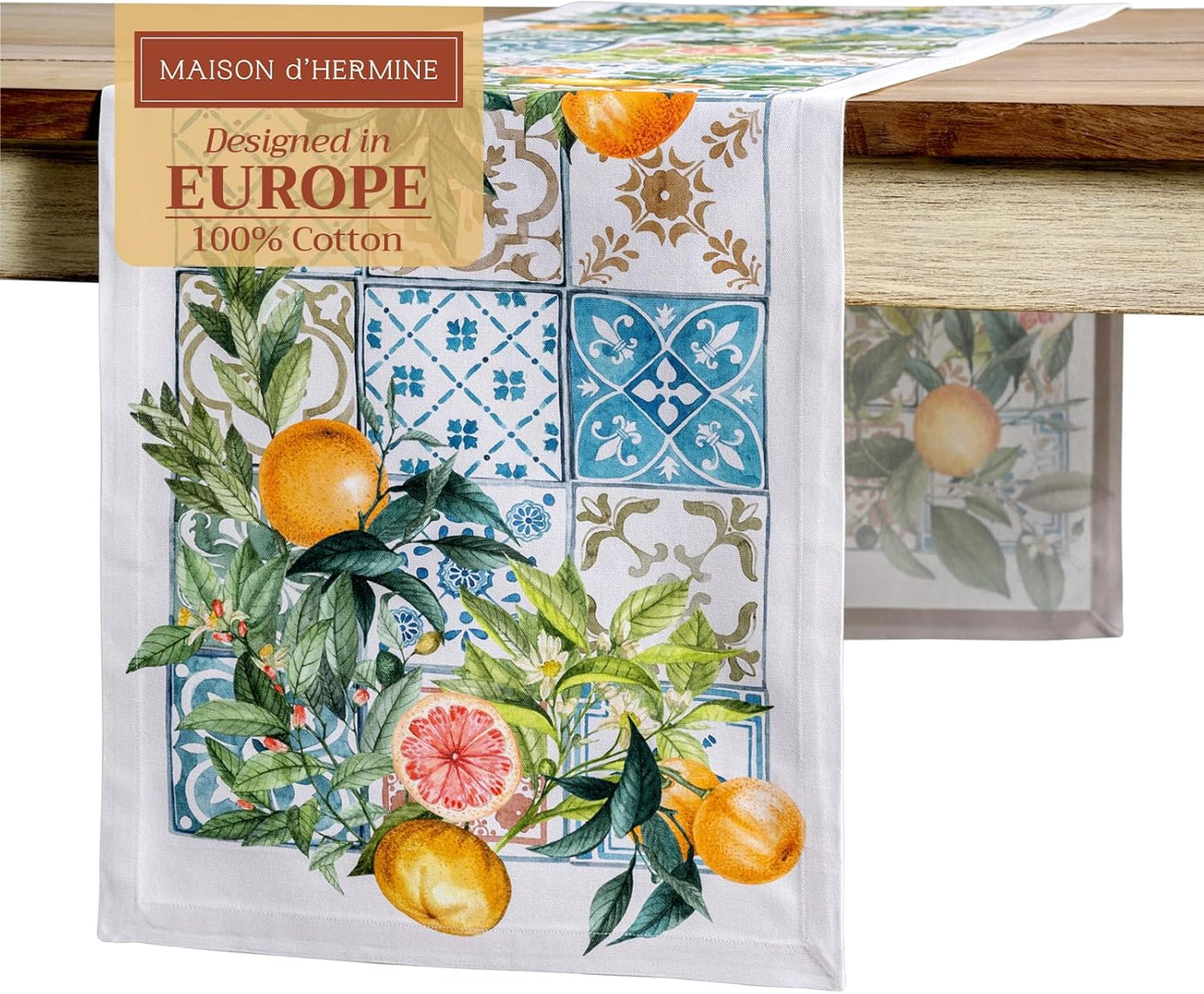 Maison d' Hermine Table Runner 100% Cotton Single Layer Table Runners 72 inches Long Decorative for Home Kitchen Dining Party Baby Shower Wedding Bridal Shower Spring Summer (Agrume, 14.50" x 72")