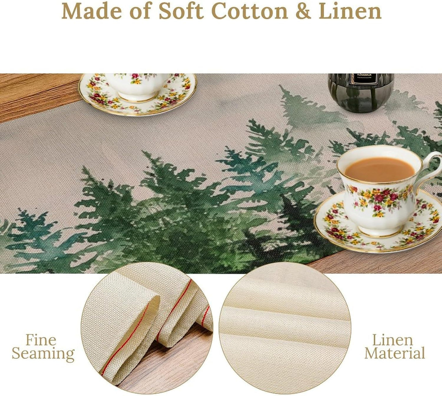 Foggy Forest Table Runner,Green Forest Natural Landscape Table Runner for Kitchen Dining Table Home Party Decoration 13x60 Inch