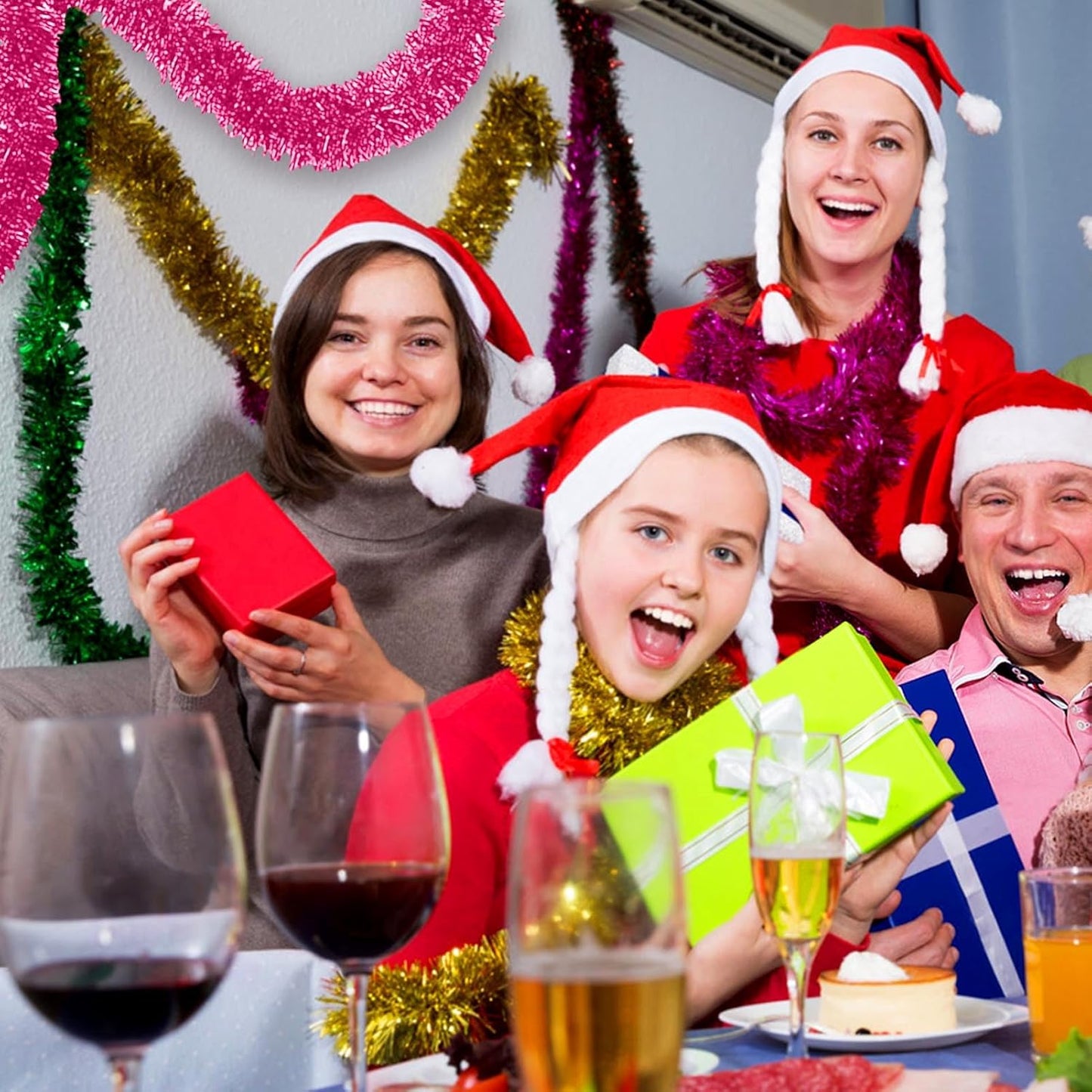 50 Feet Christmas Foil Fringe Banner Metallic Tassle Garland Metallic Backdrop Parade Floats Shiny Hanging Ceiling, Valentine's, Wedding, New Year Party Decorations(2" x 50', Pink)