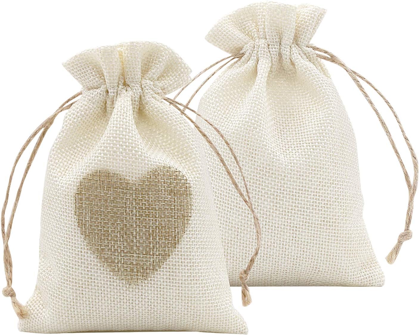 SumDirect Heart Burlap Bags with Drawstring - 36Pcs 4x6 Inch Beige Small Linen Gift Pouch for Wedding，Baby shower Favor Gift Bags
