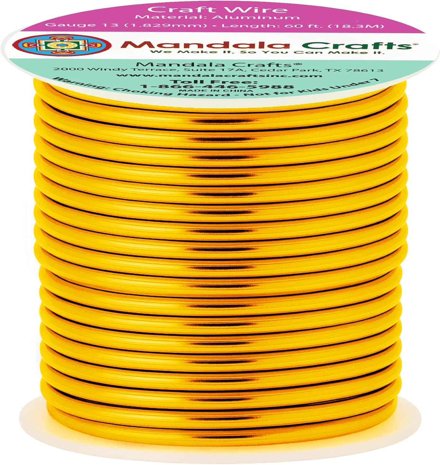 Mandala Crafts 13 Gauge Anodized Aluminum Craft Wire for Jewelry Making - 60 FT Colored Flexible Gold Tone Wire - Bendable for Bonsai Armature Crafting Sculpting