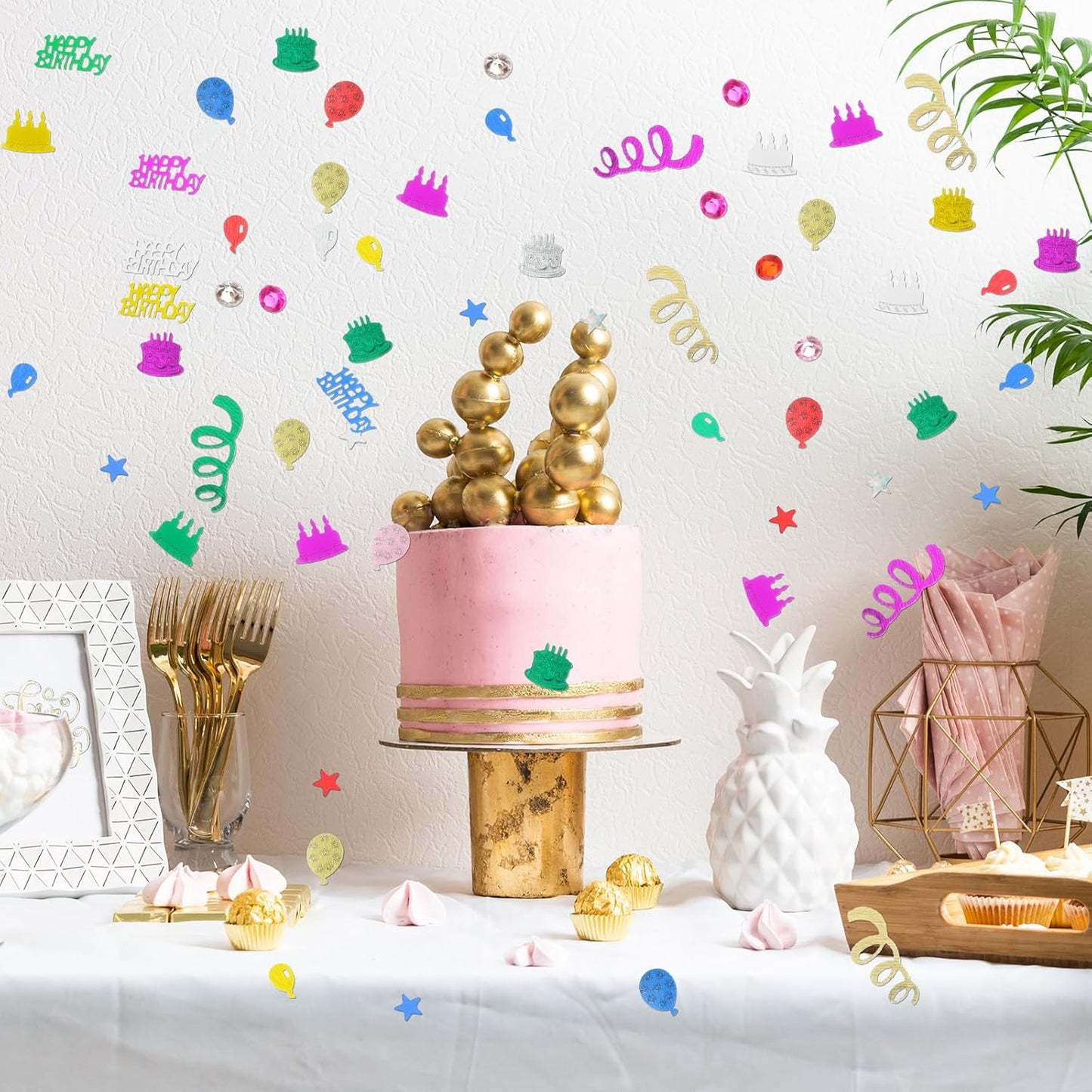 1500 Pcs Happy Birthday Glitter Confetti, Rainbow Foil Confetti Ready Decorations, Party Table Multicolor Cake Glitter Balloons For Birthday Party, Baby Shower Crafting