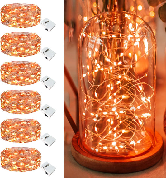 6 Pack Fairy Lights Battery Operated - 7ft 20 Led Twinkle Lights 3 Modes, Bulk Mini String Lights Waterproof for Mason Jars Vases DIY Party Wedding Decoration Christmas -Orange