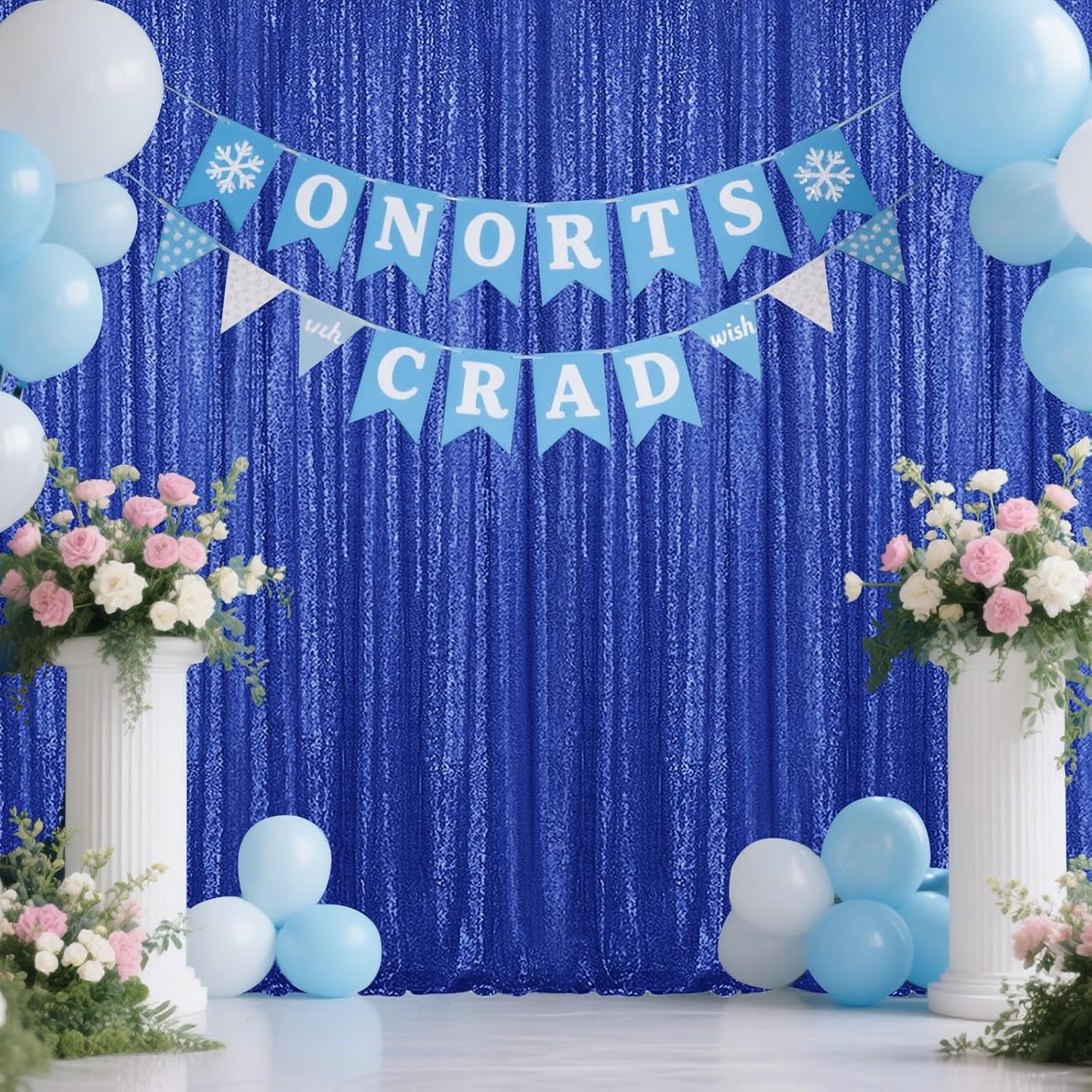 Navy Blue Sequin Backdrop Curtain 4 Pieces 2FTx8FT Glitter Photography Backdrop for Party Wedding Birthday Christmas Decorations