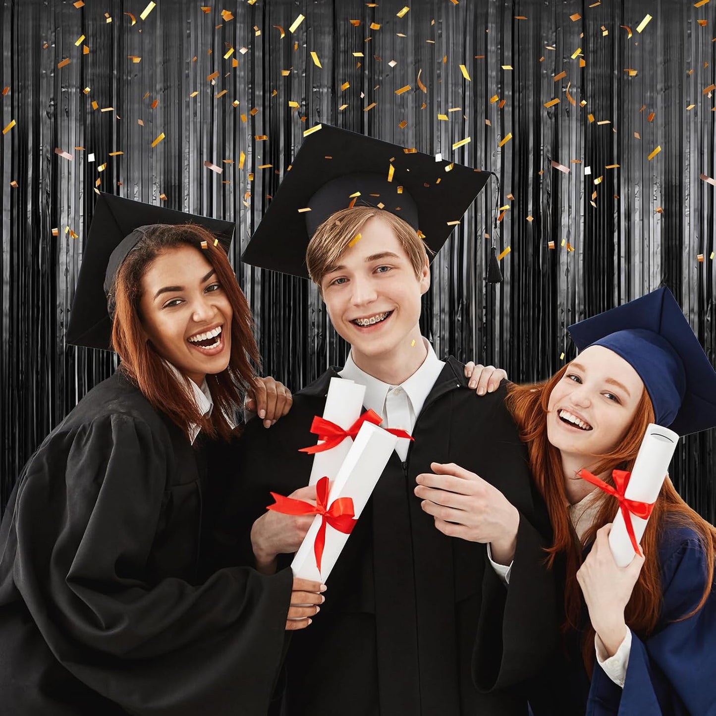 2 Pack Black Foil Fringe Curtains Streamers Party Decorations 3.3 x 8.2 ft, Black Tinsel Curtain Fringe Backdrop for Parties, Door Fringe Birthday Streamers, Photo Booth Backdrops, Party Decor