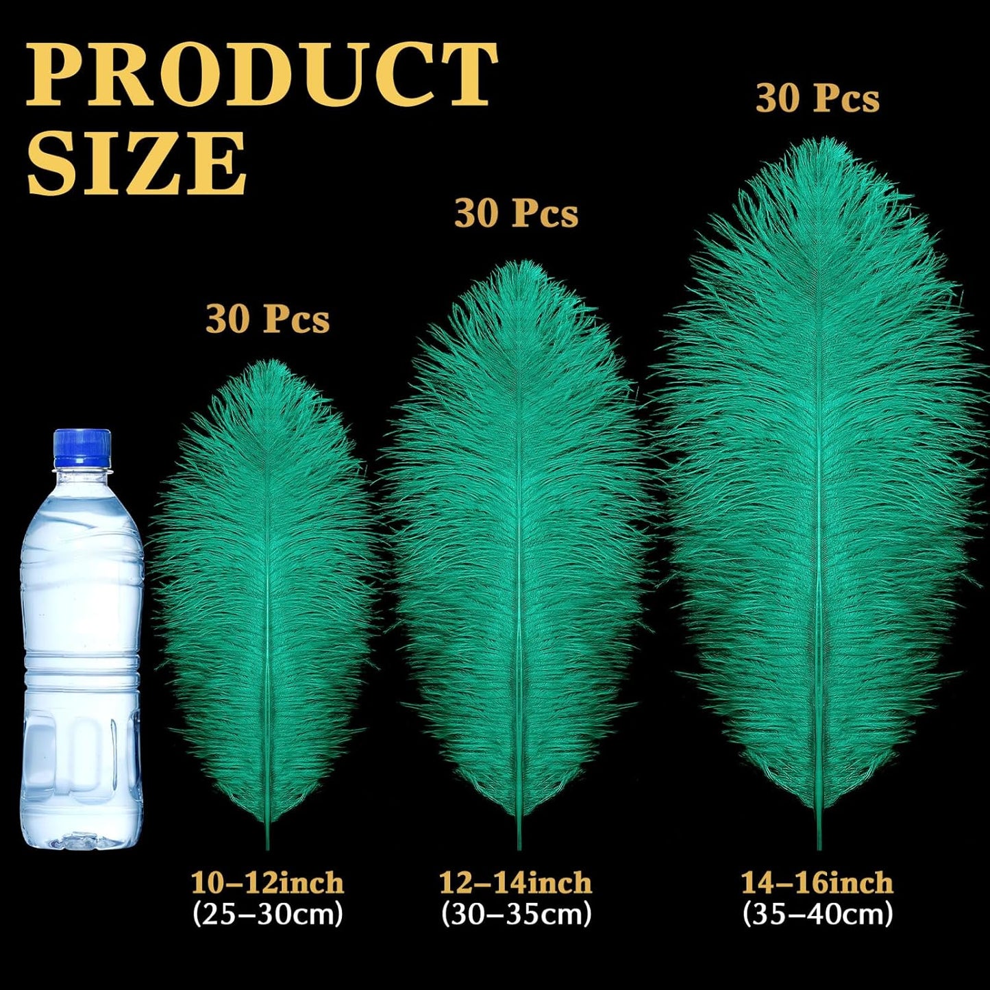 Maitys 90 Pcs Large Natural Ostrich Feathers Bulk 14-16 Inch (35-40cm) 12-14 Inch (30-35cm) 10-12 Inch (25-30cm) Ostrich Feathers Plumes for Centerpieces Wedding (Blackish Green)