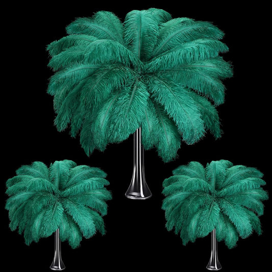 Maitys 90 Pcs Large Natural Ostrich Feathers Bulk 14-16 Inch (35-40cm) 12-14 Inch (30-35cm) 10-12 Inch (25-30cm) Ostrich Feathers Plumes for Centerpieces Wedding (Blackish Green)