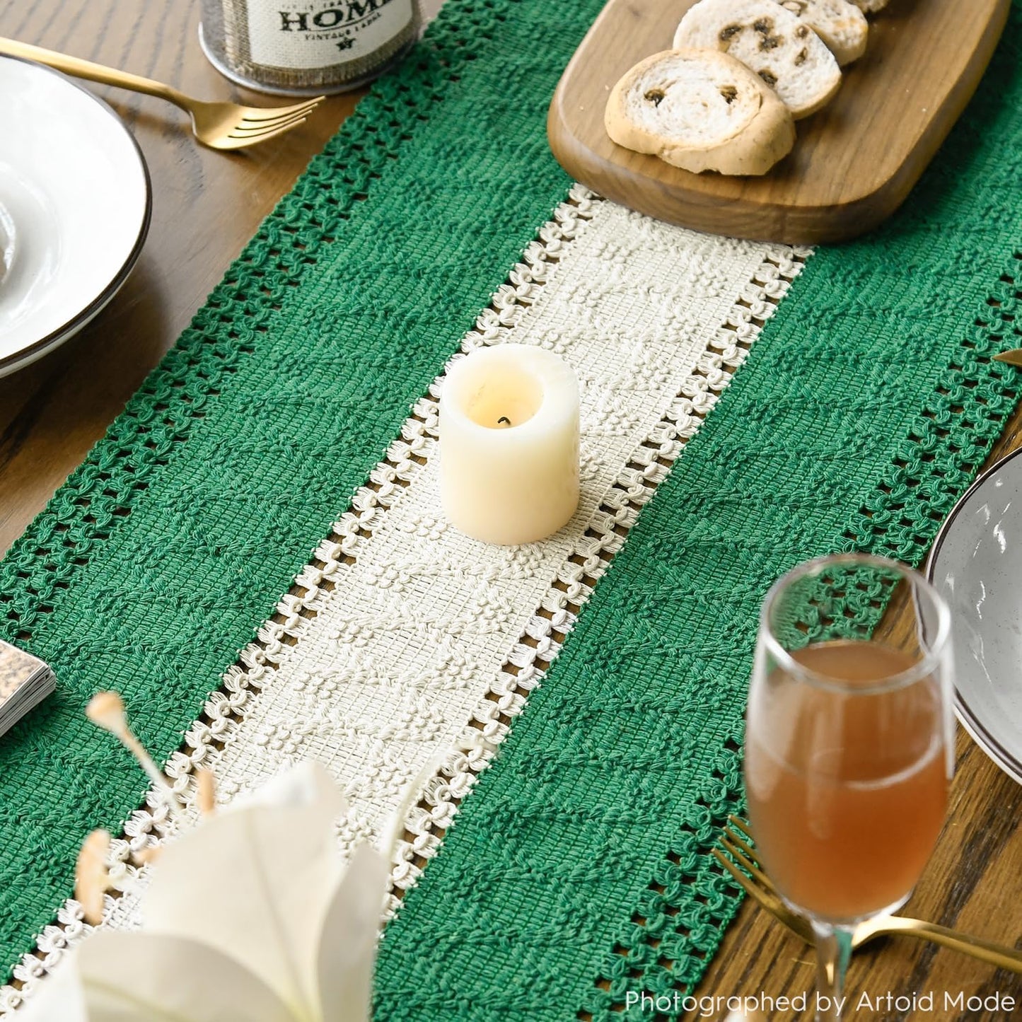 Artoid Mode Dark Green Farmhouse Rustic Table Runner, Seasonal Hollow Kitchen Dining Table Decoration for Home Party Decor 12x48 Inch