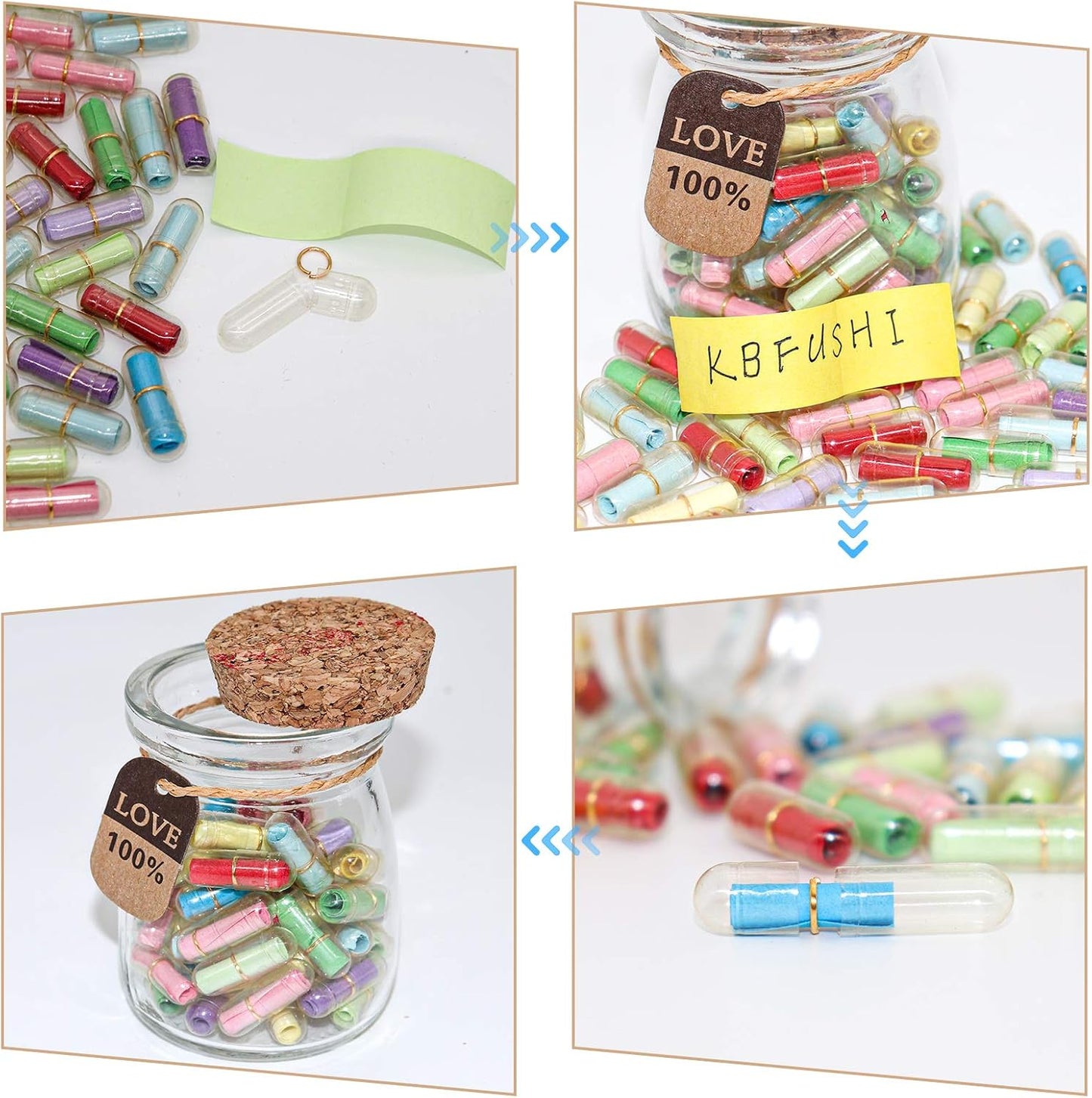 Capsule Letters Message in a Bottle - Cute Things Gifts for Boyfriend/Girlfriend - Love Letter for Anniversary, Birthday,Valentines Day, Mother's Day Gift (Mixed Color 100pcs)