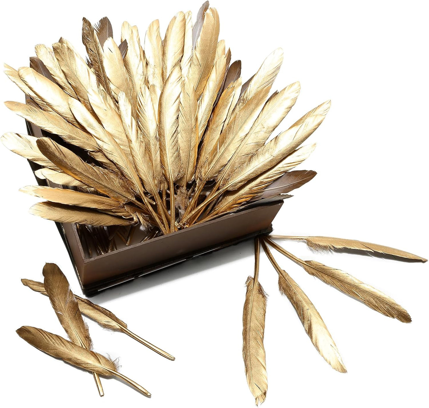 FeelfunFeather 120pcs Gold Goose Cochettes Feather Natural Bulk 4-6 inch 10-15cm for Wedding Party Christmas Decorations DIY Crafts Goose Cochettes Feather