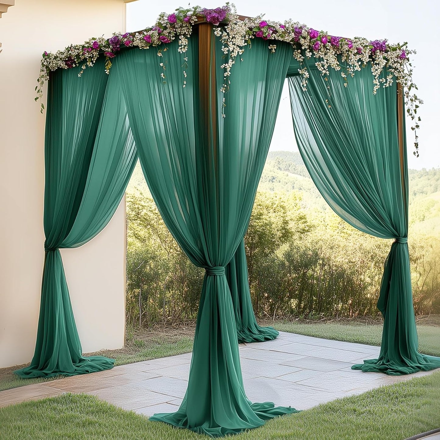 10ft x 10ft Emerald Green Backdrop Curtains, Wrinkle-Free Sheer Chiffon Fabric Photo Backdrop Drapes for Wedding Arch Party Ceremony Photography Decoration
