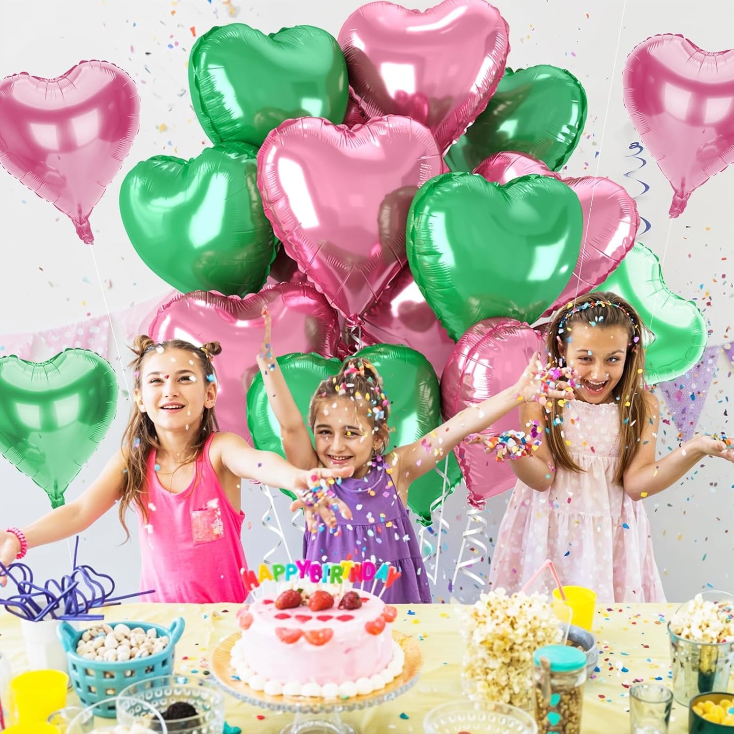 12 Pcs Heart Balloons, 18 inch Pink Green Heart Shaped Balloon, Big Helium Foil Pink Green Balloons for Wedding Baby Shower Anniversary Backdrop Valentine Witch Theme Party Decorations